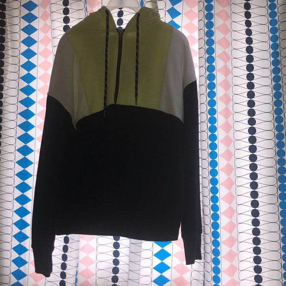 Colour Block Green White Black Women’s Hoodie With Pockets - Picture 1 of 2